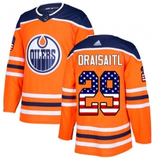 Youth Adidas Edmonton Oilers #29 Leon Draisaitl Authentic Orange USA Flag Fashion NHL Jersey