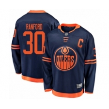 Men's Edmonton Oilers #30 Bill Ranford Authentic Navy Blue Alternate Fanatics Branded Breakaway Hockey Jersey