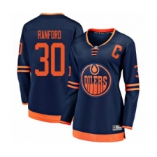 Women's Edmonton Oilers #30 Bill Ranford Authentic Navy Blue Alternate Fanatics Branded Breakaway Hockey Jersey