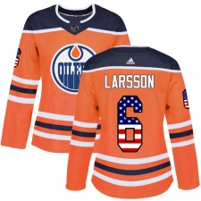 Women's Adidas Edmonton Oilers #6 Adam Larsson Authentic Orange USA Flag Fashion NHL Jersey