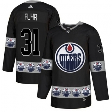 Men's Adidas Edmonton Oilers #31 Grant Fuhr Authentic Black Team Logo Fashion NHL Jersey