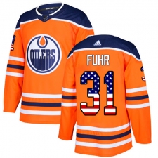 Men's Adidas Edmonton Oilers #31 Grant Fuhr Authentic Orange USA Flag Fashion NHL Jersey