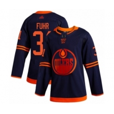 Men's Edmonton Oilers #31 Grant Fuhr Authentic Navy Blue Alternate Hockey Jersey