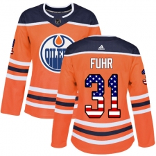 Women's Adidas Edmonton Oilers #31 Grant Fuhr Authentic Orange USA Flag Fashion NHL Jersey