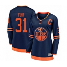 Women's Edmonton Oilers #31 Grant Fuhr Authentic Navy Blue Alternate Fanatics Branded Breakaway Hockey Jersey