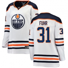 Women's Edmonton Oilers #31 Grant Fuhr Authentic White Away Fanatics Branded Breakaway NHL Jersey