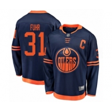 Youth Edmonton Oilers #31 Grant Fuhr Authentic Navy Blue Alternate Fanatics Branded Breakaway Hockey Jersey