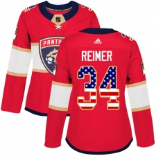 Women's Adidas Florida Panthers #34 James Reimer Authentic Red USA Flag Fashion NHL Jersey