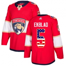Men's Adidas Florida Panthers #5 Aaron Ekblad Authentic Red USA Flag Fashion NHL Jersey