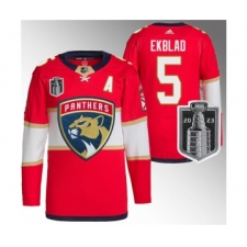 Men's Florida Panthers #5 Aaron Ekblad Red 2023 Stanley Cup Final Stitched Jersey