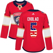 Women's Adidas Florida Panthers #5 Aaron Ekblad Authentic Red USA Flag Fashion NHL Jersey