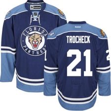 Men's Reebok Florida Panthers #21 Vincent Trocheck Premier Navy Blue Third NHL Jersey