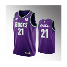 Men's Milwaukee Bucks #21 Jrue Holiday 2022-23 Purple Classic Edition Swingman Stitched Basketball Jersey