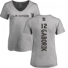 NHL Women's Adidas Los Angeles Kings #12 Marian Gaborik Ash Backer T-Shirt