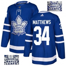 Men's Adidas Toronto Maple Leafs #34 Auston Matthews Authentic Royal Blue Fashion Gold NHL Jersey
