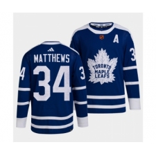 Men's Toronto Maple Leafs Black #34 Auston Matthews Blue 2022 Reverse Retro Stitched Jersey