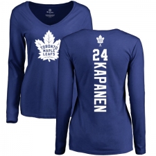 NHL Women's Adidas Toronto Maple Leafs #24 Kasperi Kapanen Royal Blue Backer Long Sleeve T-Shirt