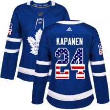 Women's Adidas Toronto Maple Leafs #24 Kasperi Kapanen Authentic Royal Blue USA Flag Fashion NHL Jersey