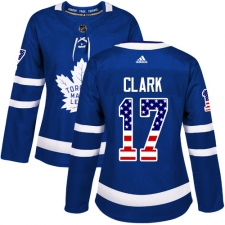 Women's Adidas Toronto Maple Leafs #17 Wendel Clark Authentic Royal Blue USA Flag Fashion NHL Jersey