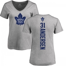 NHL Women's Adidas Toronto Maple Leafs #31 Frederik Andersen Ash Backer T-Shirt