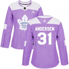 Women's Adidas Toronto Maple Leafs #31 Frederik Andersen Authentic Purple Fights Cancer Practice NHL Jersey