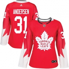 Women's Adidas Toronto Maple Leafs #31 Frederik Andersen Authentic Red Alternate NHL Jersey