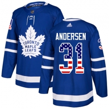 Youth Adidas Toronto Maple Leafs #31 Frederik Andersen Authentic Royal Blue USA Flag Fashion NHL Jersey