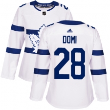 Women's Adidas Toronto Maple Leafs #28 Tie Domi Authentic White 2018 Stadium Series NHL Jersey