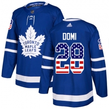 Youth Adidas Toronto Maple Leafs #28 Tie Domi Authentic Royal Blue USA Flag Fashion NHL Jersey