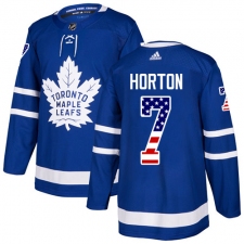 Men's Adidas Toronto Maple Leafs #7 Tim Horton Authentic Royal Blue USA Flag Fashion NHL Jersey
