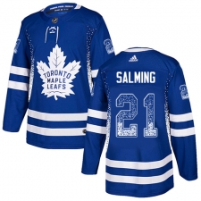 Men's Adidas Toronto Maple Leafs #21 Borje Salming Authentic Blue Drift Fashion NHL Jersey