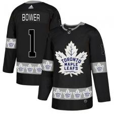 Men's Adidas Toronto Maple Leafs #1 Johnny Bower Authentic Black Team Logo Fashion NHL Jersey