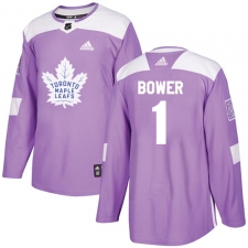 Men's Adidas Toronto Maple Leafs #1 Johnny Bower Authentic Purple Fights Cancer Practice NHL Jersey