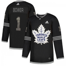 Men's Adidas Toronto Maple Leafs #1 Johnny Bower Black Authentic Classic Stitched NHL Jersey