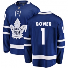 Men's Toronto Maple Leafs #1 Johnny Bower Fanatics Branded Royal Blue Home Breakaway NHL Jersey