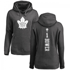 NHL Women's Adidas Toronto Maple Leafs #1 Johnny Bower Charcoal One Color Backer Pullover Hoodie