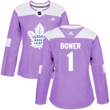 Women's Adidas Toronto Maple Leafs #1 Johnny Bower Authentic Purple Fights Cancer Practice NHL Jersey