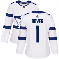 Women's Adidas Toronto Maple Leafs #1 Johnny Bower Authentic White 2018 Stadium Series NHL Jersey