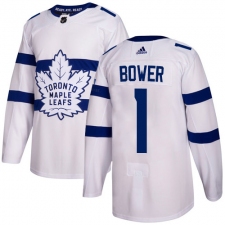Youth Adidas Toronto Maple Leafs #1 Johnny Bower Authentic White 2018 Stadium Series NHL Jersey