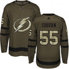 Men's Adidas Tampa Bay Lightning #55 Braydon Coburn Authentic Green Salute to Service NHL Jersey