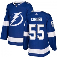Men's Adidas Tampa Bay Lightning #55 Braydon Coburn Authentic Royal Blue Home NHL Jersey