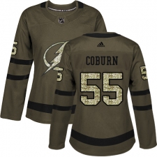 Women's Adidas Tampa Bay Lightning #55 Braydon Coburn Authentic Green Salute to Service NHL Jersey