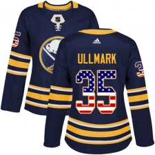 Women's Adidas Buffalo Sabres #35 Linus Ullmark Authentic Navy Blue USA Flag Fashion NHL Jersey