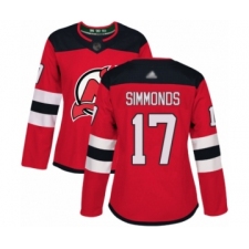 Women's New Jersey Devils #17 Wayne Simmonds Authentic Red Home Hockey Jersey
