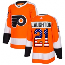 Men's Adidas Philadelphia Flyers #21 Scott Laughton Authentic Orange USA Flag Fashion NHL Jersey