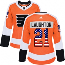 Women's Adidas Philadelphia Flyers #21 Scott Laughton Authentic Orange USA Flag Fashion NHL Jersey