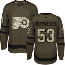 Men's Adidas Philadelphia Flyers #53 Shayne Gostisbehere Premier Green Salute to Service NHL Jersey