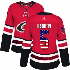 Women's Adidas Carolina Hurricanes #5 Noah Hanifin Authentic Red USA Flag Fashion NHL Jersey