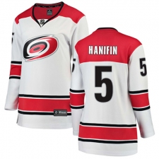 Women's Carolina Hurricanes #5 Noah Hanifin Authentic White Away Fanatics Branded Breakaway NHL Jersey