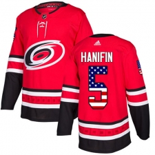Youth Adidas Carolina Hurricanes #5 Noah Hanifin Authentic Red USA Flag Fashion NHL Jersey